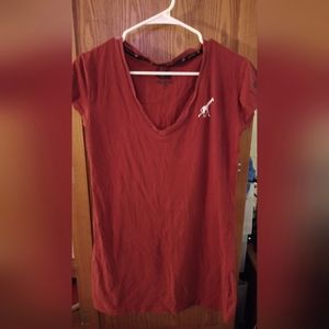 Burgundy v-neck T-shirt dress